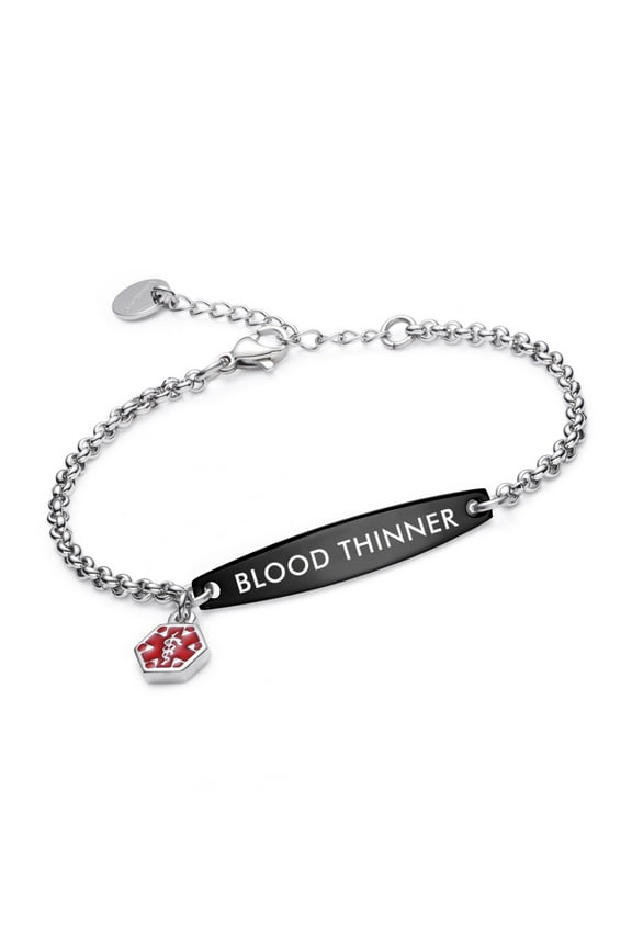 Medical id bracelet for Women Black blood thinner alert bracelets