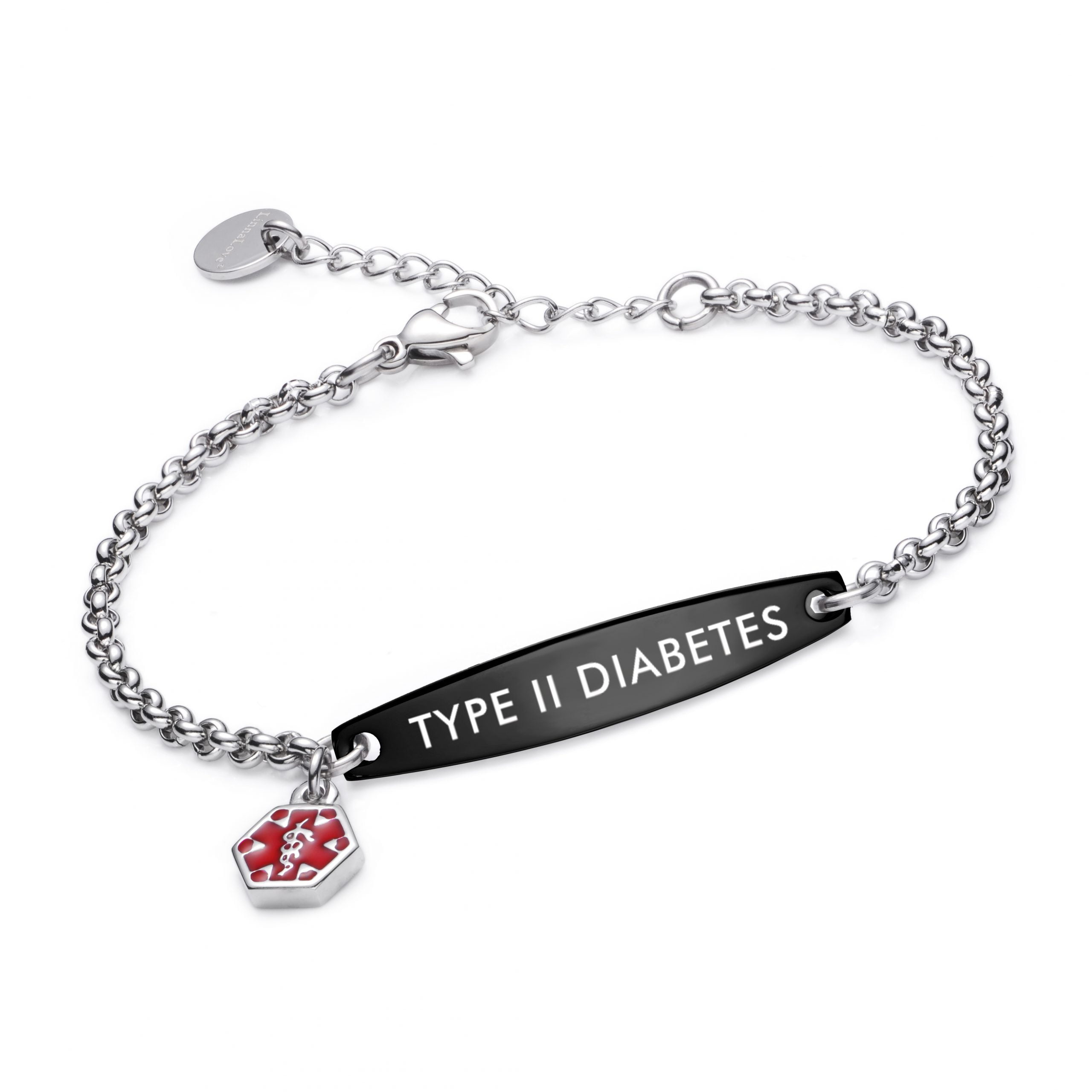 linnalove Medical id bracelet for Women Black type diabetes