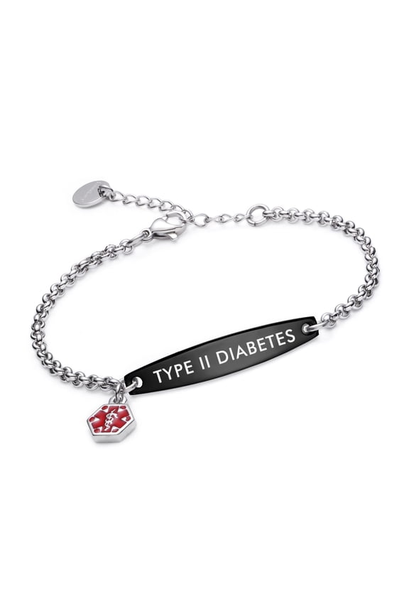 Medical id bracelet for Women Black type 2 diabetes alert bracelets