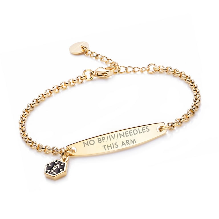 linnalove Medical id bracelet for Women Gold no bp/iv/needles this