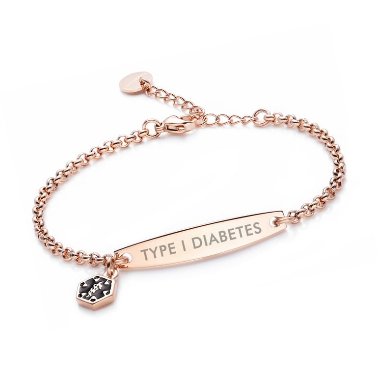 linnalove Medical id bracelet for Women Rose gold type diabetes