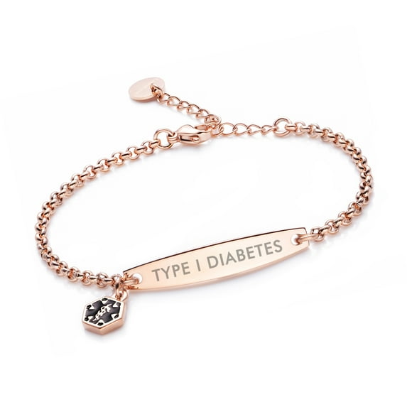linnalove Medical id bracelet for Women Rose gold type 1 diabetes alert bracelets
