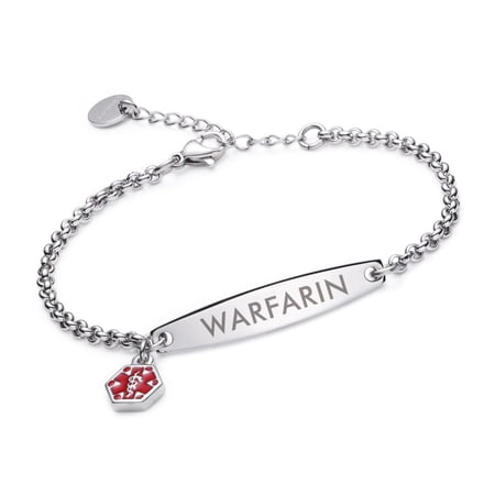 linnalove Stainless steel Medical id bracelet for Women with engraved WARFARIN