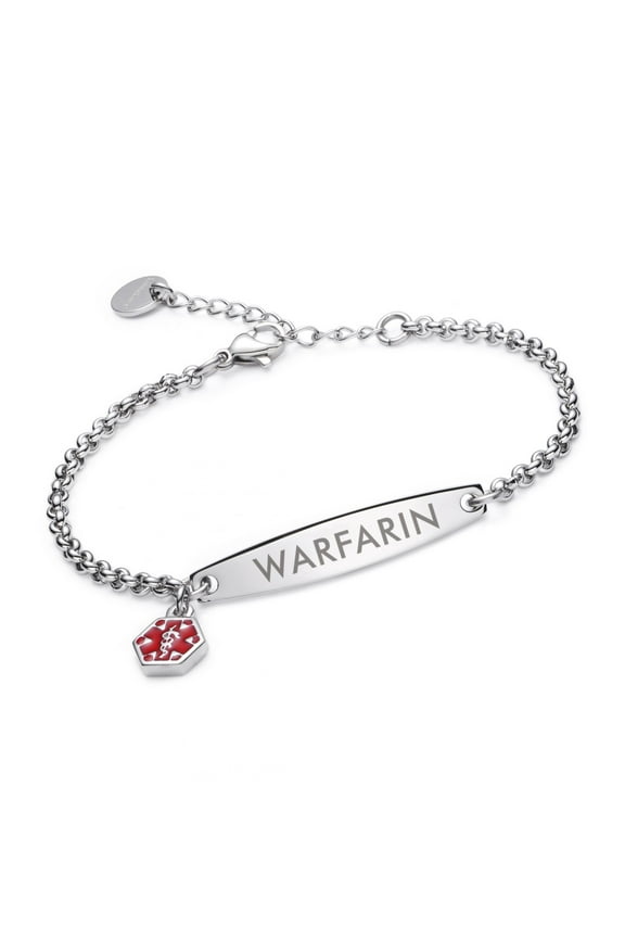 Stainless steel Medical id bracelet for Women with engraved WARFARIN