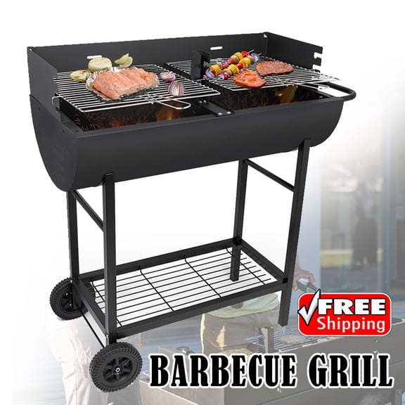Linsen-outdoors Charcoal Barrel Grill, Large Stainless Steel Grill For Backyard Camping Picnic and Party