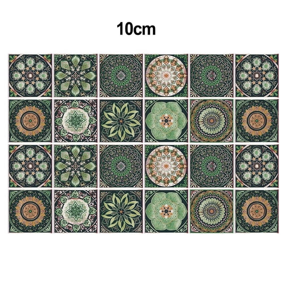 linyes 24PCS 10 15 20CM Art PVC Tile Stickers Green Mandala European Wall Stickers
