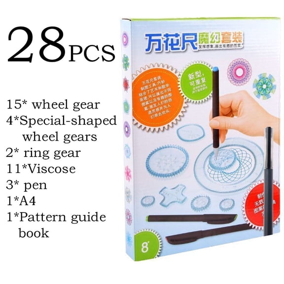linyes 28Pcs Spirograph Drawing Ruler Set Sewing Drawing Learning For Children Hand Sewing Drawing Gears Wheels Drawing Accessories