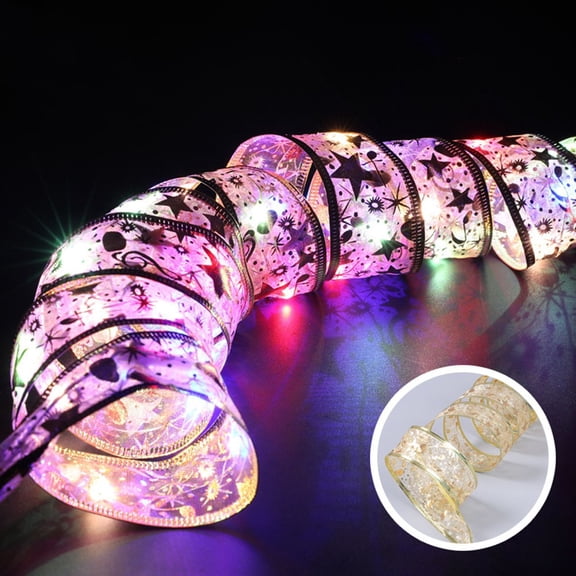 linyes Christmas Ribbon Fairy Light Christmas Tree Decorations LED Lights Christmas Tree Ornaments DIY Lace Bows Xmas String Lights for Home Bedroom Party Decors 5M 50LED