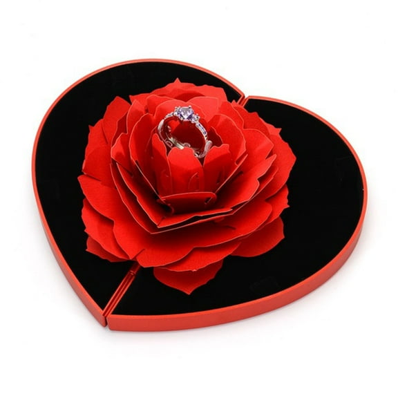 linyes Heart-shaped rose rotating ring box Creative flower lifting proposal ring box