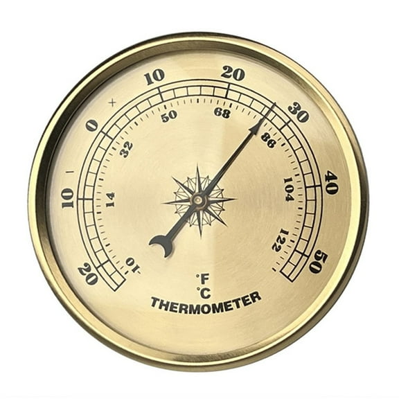 linyes Metal Frame Diameter 90MM Round Pointer Craft Clock Fahrenheit Thermometer