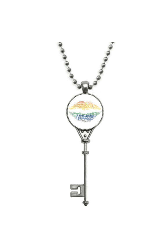 lips kiss lgbt rainbow wordcloud pendant vintage necklsilver key jewelry