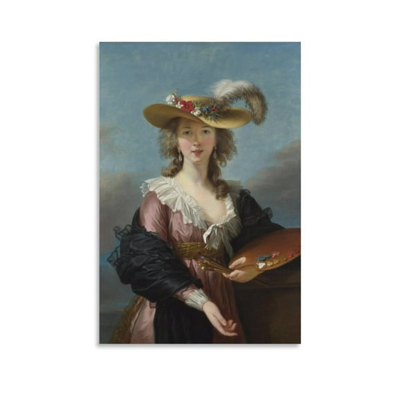 Élisabeth Louise Vigée Le Brun - Self Portrait in A Straw Hat Posters Art Print Wall Photo Paint Poster Hanging Picture Family Bedroom Decor Gift 08x12inch(20x30cm)