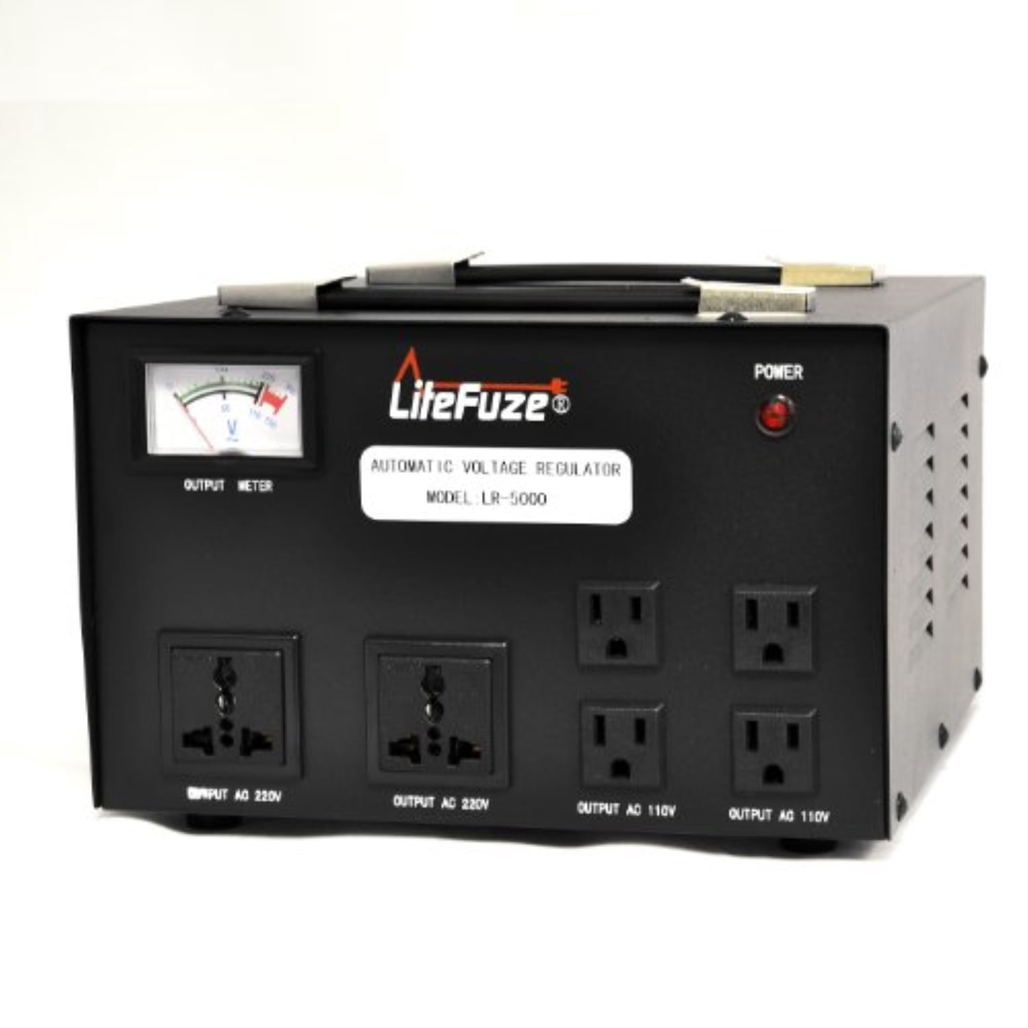 litefuze 5000 watt voltage converter transformer heavy duty regulator meter - step up/down - 110/120/220/240 volt - fully grounded cord - universal output sockets