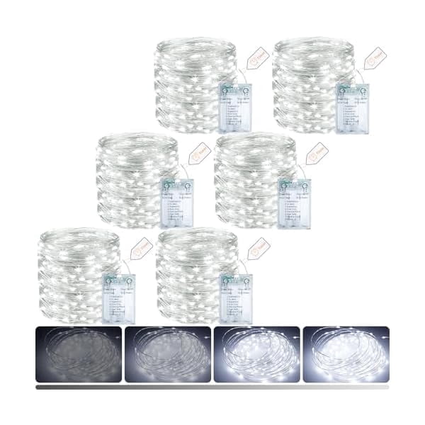 6 Pack Fairy Lights Battery Operated with Timer, 33Ft 100Led Twinkle String Lights Usb-C Powered 8 Modes Dimmable for Indoor Bedroom Centerpiece Wedding Classroom Dorm Christmas Decorations