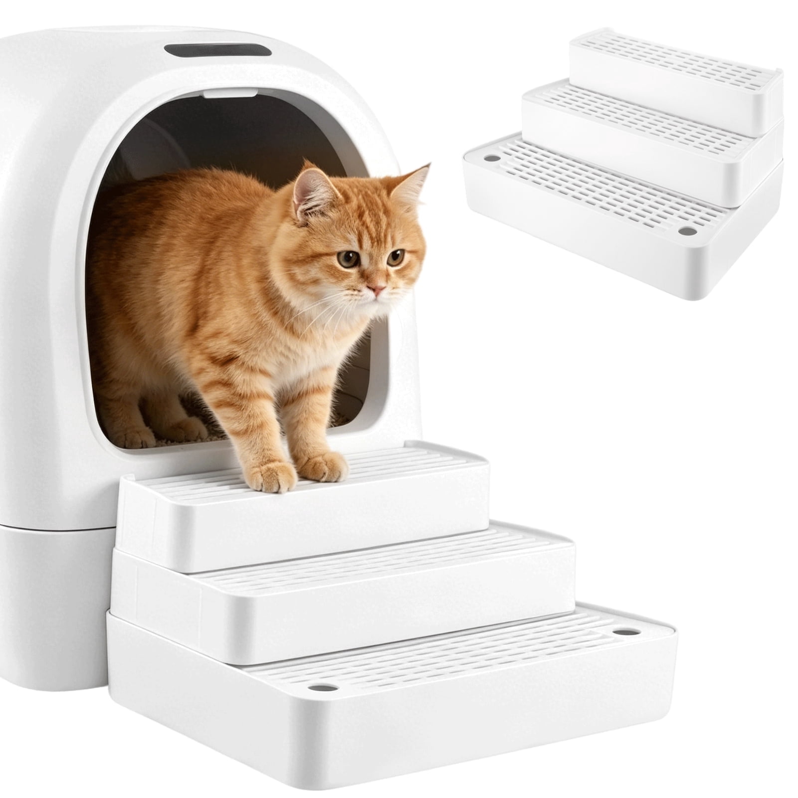 Plastic Three Step Cat Litter Box Steps, ABS Plastic 3 Steps Adjustable Litter Box Ramp ...