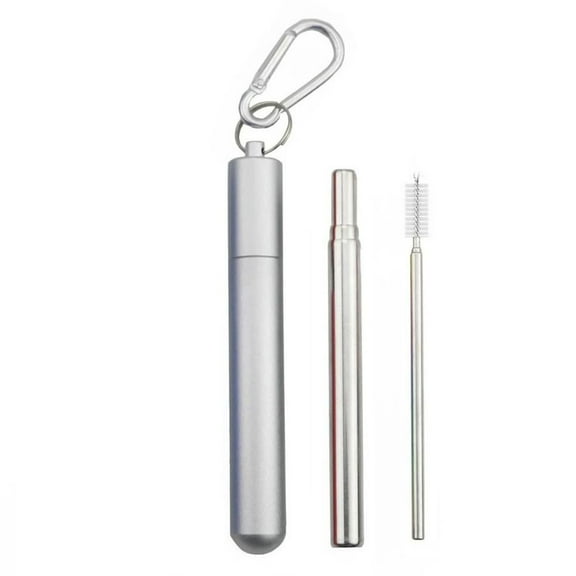little home 304 stainless steel telescopic straw round bottom with carabiner multi-color set