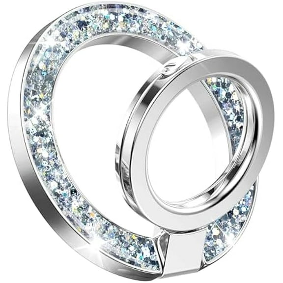 liuliuliu Magnetic Phone Ring Holder, Compatible with MagSafe Phone Grip with Adjustable Stand, Magnet Phone Ring Kickstand for iPhone 16 Pro Max/Plus/15/14/13/12 Series/Other Phones (Glitter/Silver)