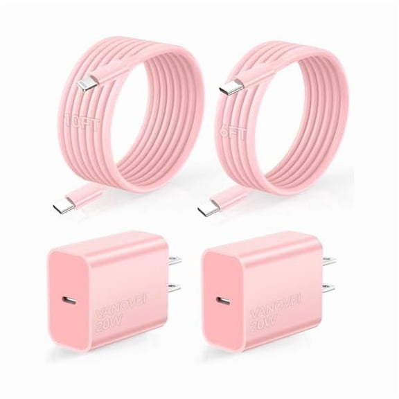 liuliuliu06 Compatible with iPhone Charger Fast Charging,2Pack 20W USB C Fast Charger Block with 6FT USB C Cable&10FT USB C to Liightning Cable Compatible with Phone 16/15/14/13/12 Pro/Pro Max,Pink