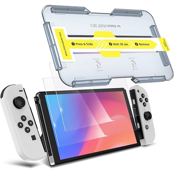 liuliuliu06 Tempered Glass Screen Protector Compatible with Nintendo Switch OLED Model 2021, EZ Kit, Automatic Alignment - 2 Pack
