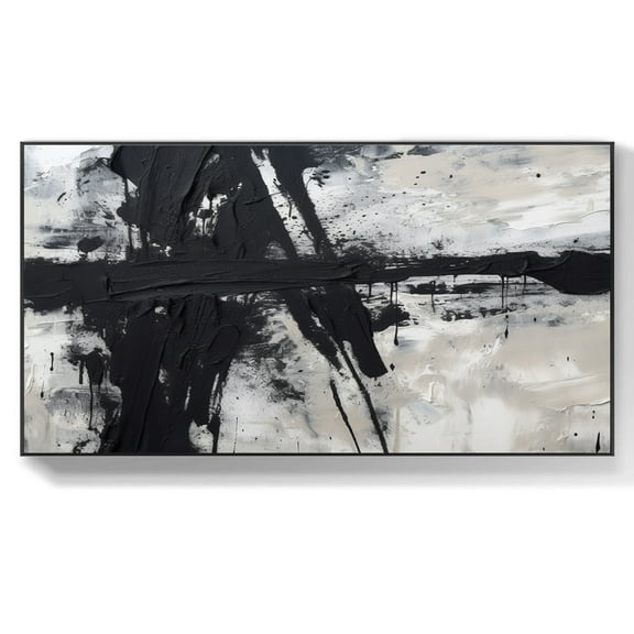 living room wall art, contemporary art, minimalist art, black and white grey paintings, black and white canvas art, oversized canvas,(41*81cm)16*32 Inches,Unstretched,Frameless
