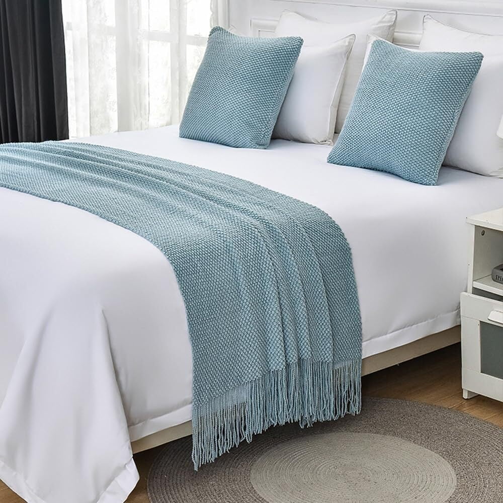 lixiao Knit Bed Runners for King Size Bed, Solid Color Bed Scarf with ...