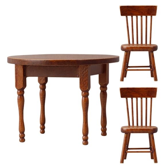 lixuesong 1/12 Miniature Furniture Wood Table and Chair Set for Dollhouses Dining Room Scene Display Craft Model Project Setting