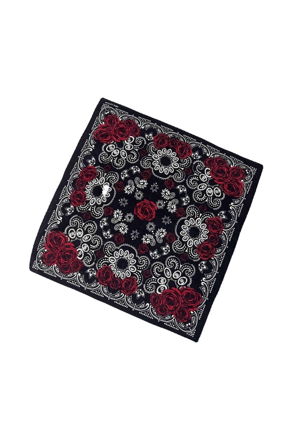 21'' Rose Pattern Bandana Head Scarf for Women Men Square Turban Head Scarf Punk Head Wrap Headwear