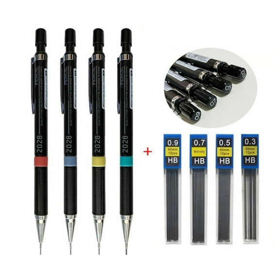 lixuesong 4 Pcs Mechanical Pencils Set 0.3/0.5/0.7/0.9mm Metal Automatic Pencils Drawing Pencils Sketching Pencils for Student