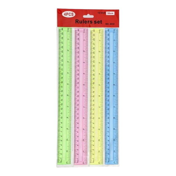 lixuesong 4Pcs 12Inch Clear Ruler Straight Ruler Inches and Centimeters Double Scale Ruler Drawing Ruler Math Ruler Measuring Tool