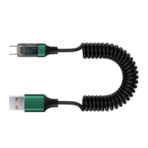 lixuesong 66W USB C to USB Fast Charging Cable With LED Power Display Spring Coiled For Phones Tablets Laptops 6Amp High Current