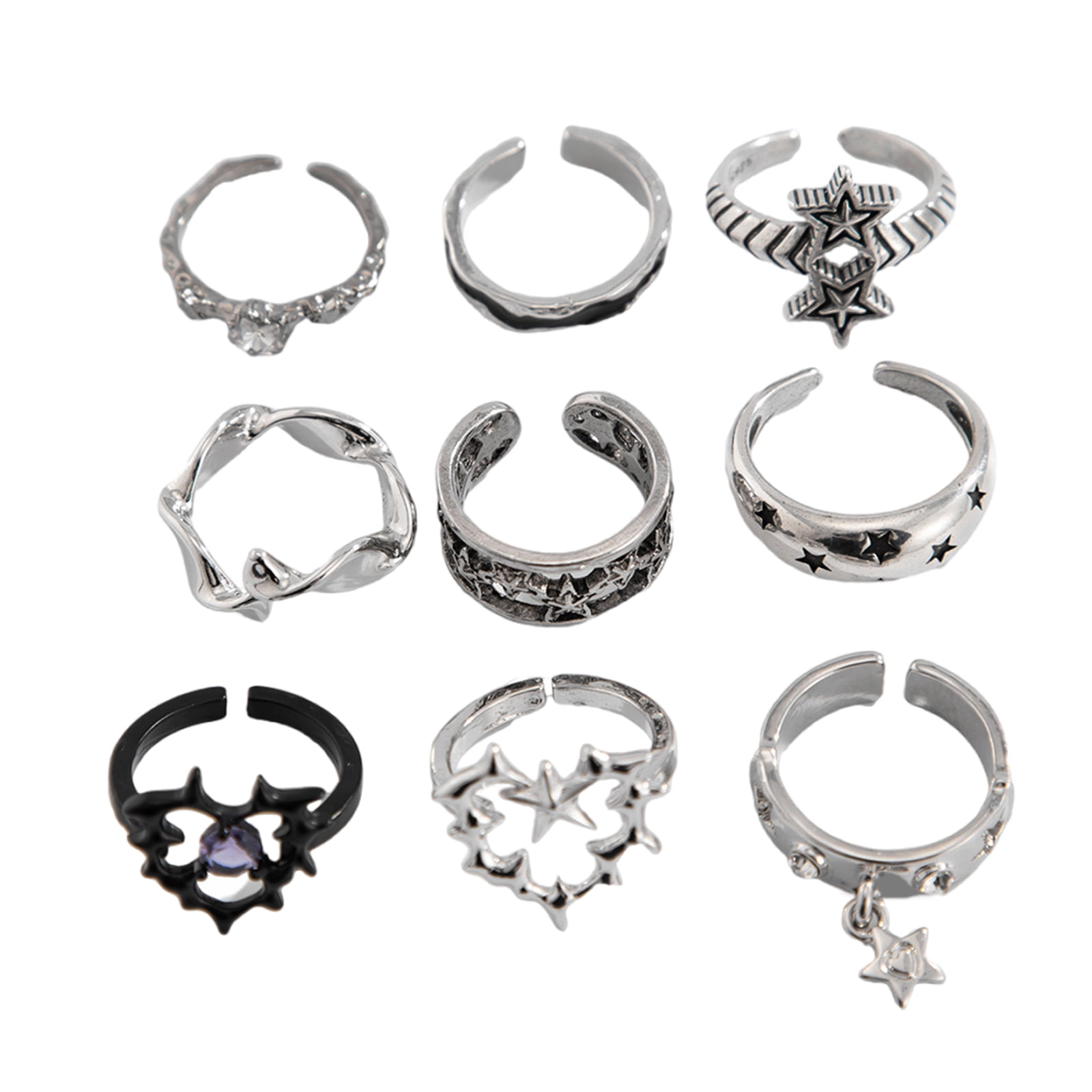 Gothic Rings Ladies lixuesong 9 Pieces Thorn Gothic Rings Set for Women and Men Silver Punk ...