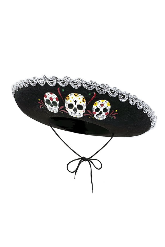 Breathable Mexico Hat for Kids with Skull Pattern for Comfortable and Sun Sombrero Hat for DiaDe Muertos