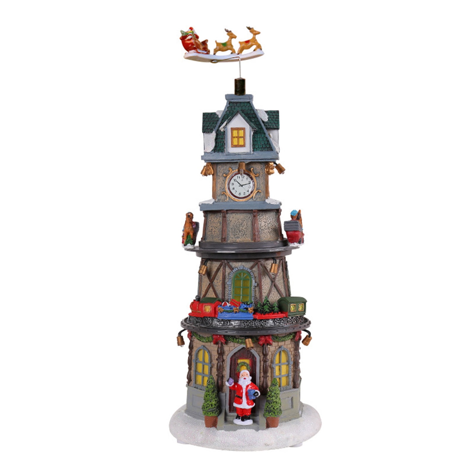 lixuesong Colorful Rotatable Music Box Christmas Village House Figurine