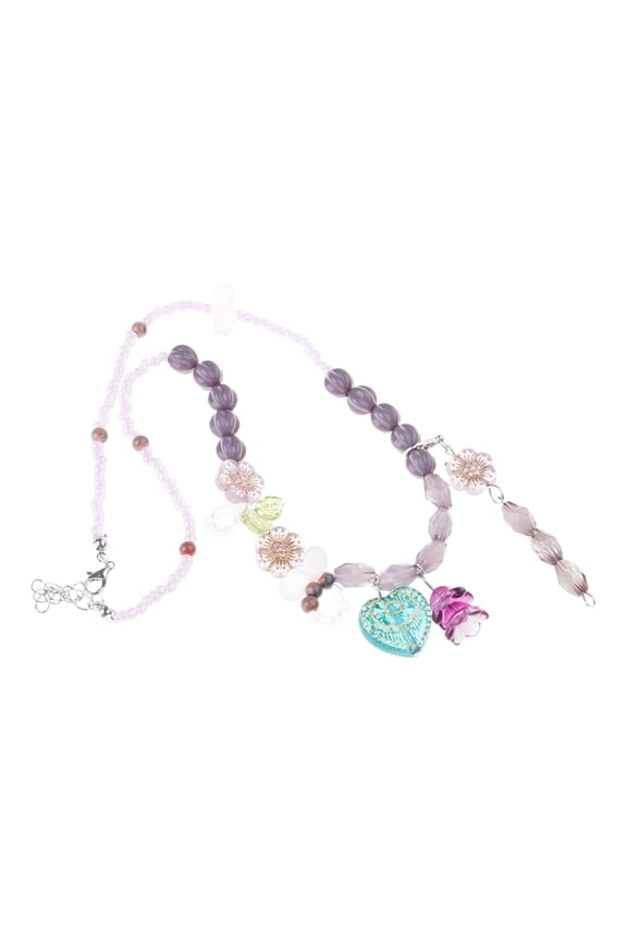 Delicate Beaded Heart Necklace Antique Styles Floral Detail Neckchain Adjustable Length Clavicle Chain Neck Accessory