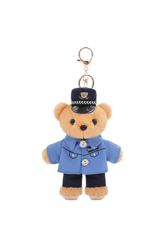 Delicate Polices Theme Bear Keychain Portable Policeman Bear Keyrings Compact Plush Bear Pendant Chain Accessory