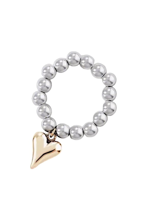 Fashionable Geometric Heart Pendant Rings Stainless Steel Elastic Rope Round Bead Jewelry for Parties and Everyday Wear