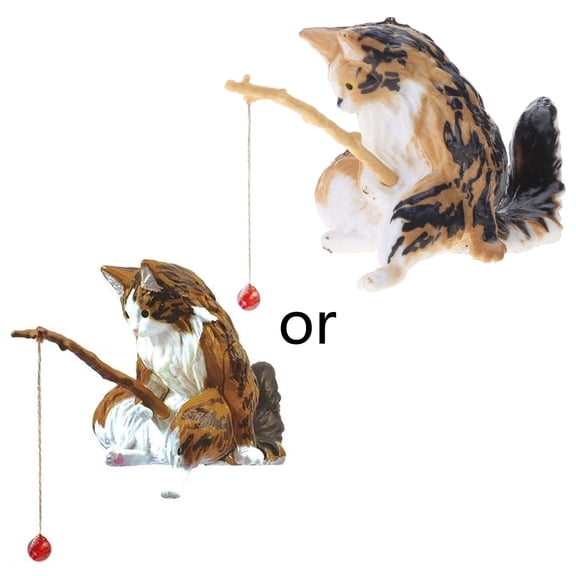 lixuesong Fish Landscaping Fishing Cat Ornaments Aquarium Decoration Cartoon Animal Resin Figurine for Home Decorations