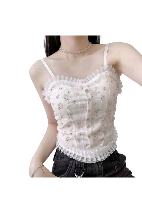 Floral Lace Bandeau Top For Women Adjustable Straps With Padding Stretchy Nylon Bustier Tops Cami Shirt