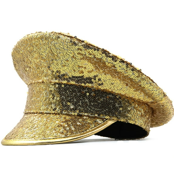 lixuesong Hat Shimmering Captain Hat Mirrored Hat for Music Festivals Sparkly Mirrored Captain Hat Versatile