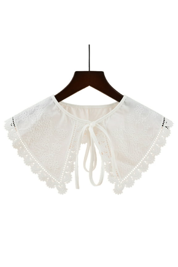 Japanese Stylish Fake Collar for Women Girls Floral Embroidered Lace White Shawl Scarf Student Detachable Necklace Capelet
