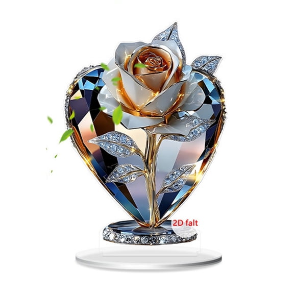 lixuesong Miniature Acrylic Crystal Bouquet 2D Printing Desk Display Decoration For Bookshelves Tabletop Decoration Ornament