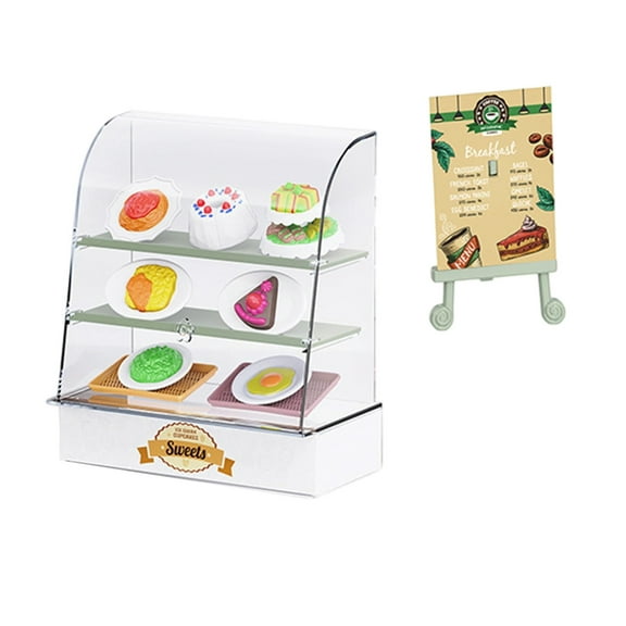 lixuesong Miniature Bakery Display Case with Dessert Figurine Set for Dollhouses Bakery Store Display Kids Pretend Play Kitchen To
