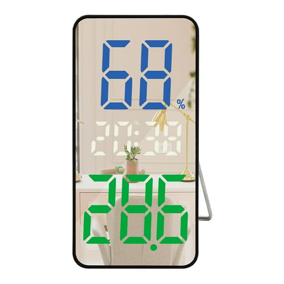 lixuesong Modern LED Clock with Adjustable Brightness, Digital Display of Weather Temperature, Black Case and Blue Digit