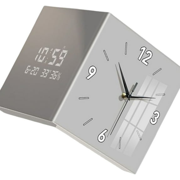 lixuesong Multipurpose Square Wall Clock with Traditional Hands and Digital Display Double Sided Corner Clock for Home or Office
