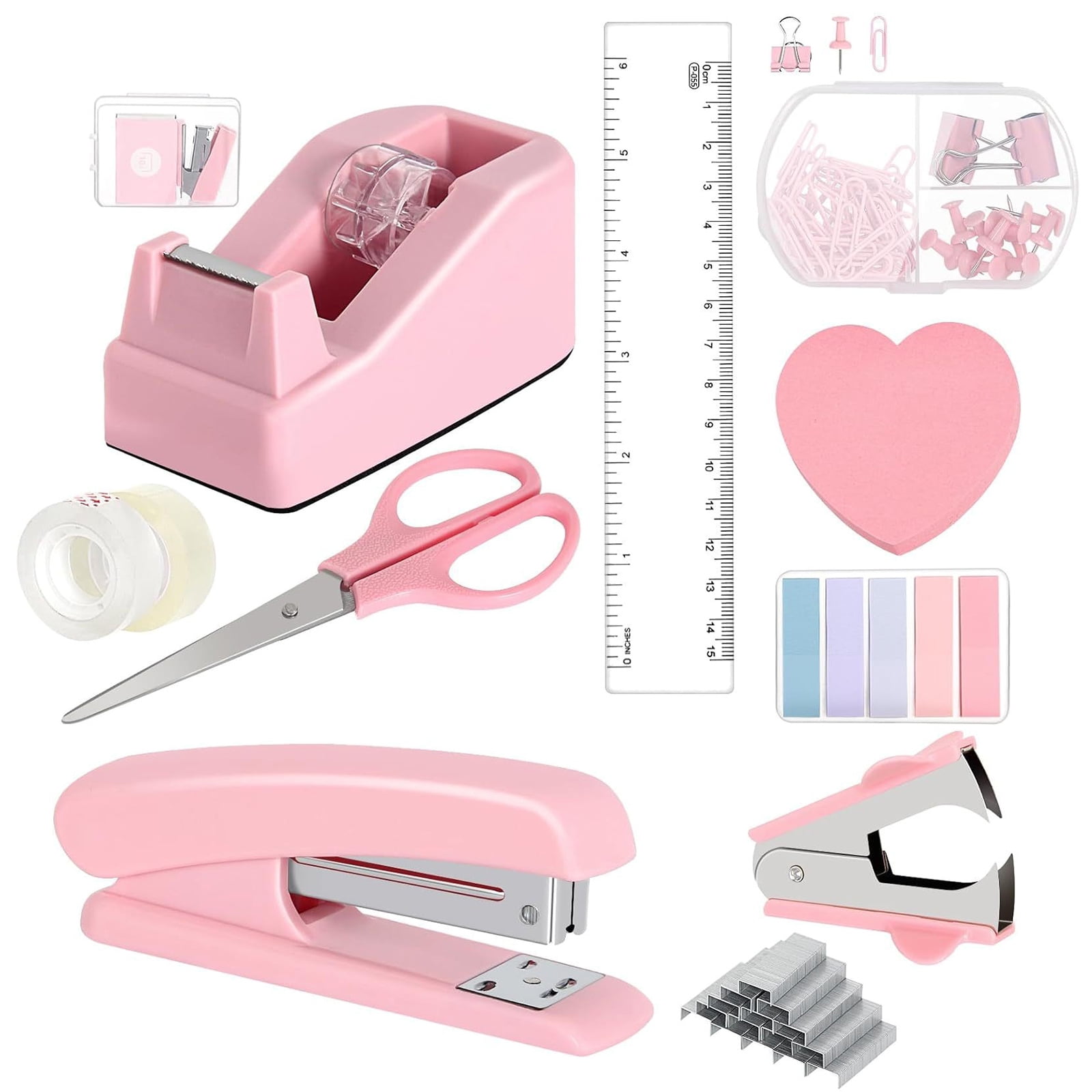 lixuesong Office Supplies Desk Organization Set with Sticky Note Stapler Staple Scissors Clear Tape Staple Remover Tape Dispenser