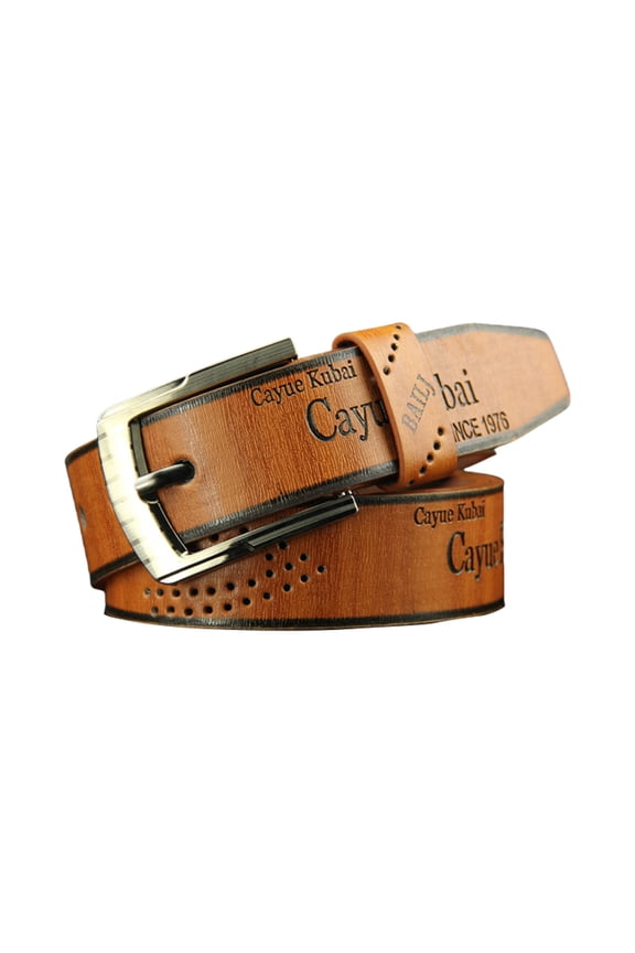 PU Leather Men's Belt With Adjustable Length And Embossed Letter Pattern for Adult Daily Wear and Formal Occasion