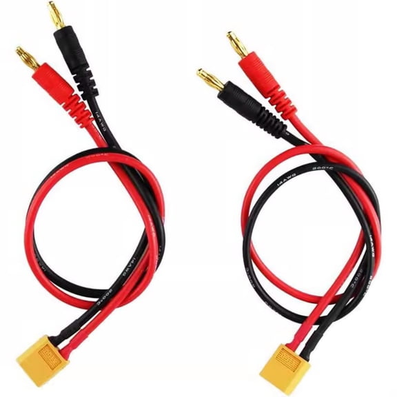 lixuesong Pack Of 2 High Current XT60 Male To 4.0mm Banana Plugs Adapter Cables With 14AWG Silicone Wires 30cm For Car Charging