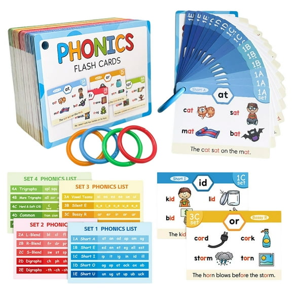lixuesong Practical Phonics Flashcards Educational Toy Learn to Read Cards Phonics Learning Adults