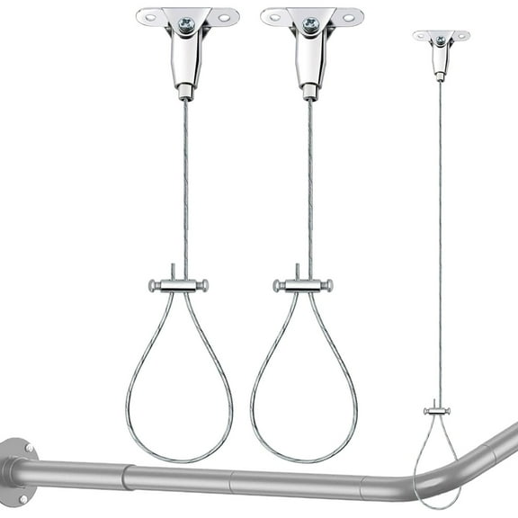 lixuesong Rust Resistant Ceiling Mounted Shower Rod Holder Stainless Steel Wire Hanging Rope Adjustable Bracket