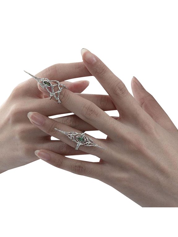 Set Of 2 Gothic Joint Rings Adjustable Bone Tip Nails Art Rings Unisex Rhinestones for Fashion Enthusiasts